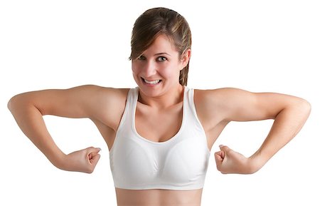 female muscle arm flex - Funny female flexing her muscles, isolated in a white background Stock Photo - Budget Royalty-Free & Subscription, Code: 400-06743846