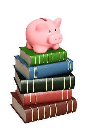 simsearch:400-09098178,k - Piggy bank and books. Objects isolated over white Stock Photo - Budget Royalty-Free & Subscription, Code: 400-06743996
