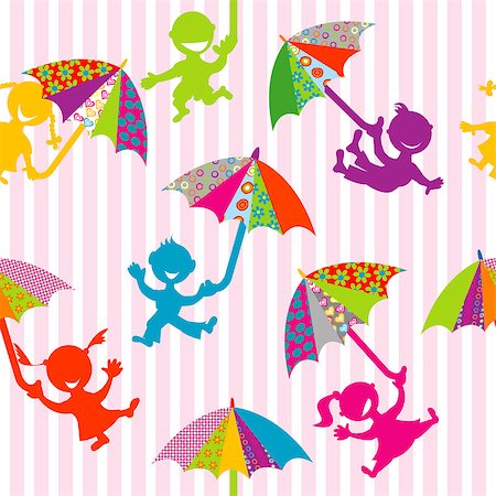 silhouette girl with umbrella - Children silhouettes with doodle umbrellas Stock Photo - Budget Royalty-Free & Subscription, Code: 400-06758595