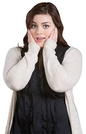 position afraid - Uncomfortable female with hands on ears over white background Stock Photo - Budget Royalty-Free & Subscription, Code: 400-06759116