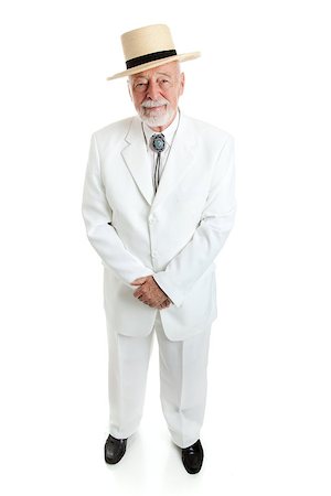 simsearch:400-08040653,k - Handsome senior Southern gentleman in a white suit with a straw hat and a string tie.  Full body isolated. Stock Photo - Budget Royalty-Free & Subscription, Code: 400-06759363