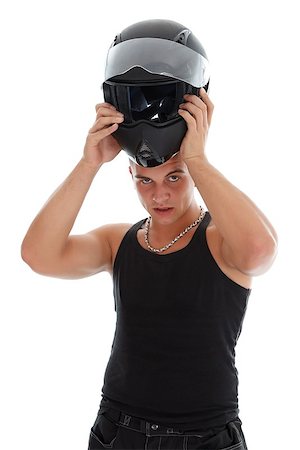 photograph motorcycle in studio - Handsome guy taking off his motorcycle helmet, tudio shot Stock Photo - Budget Royalty-Free & Subscription, Code: 400-06759416