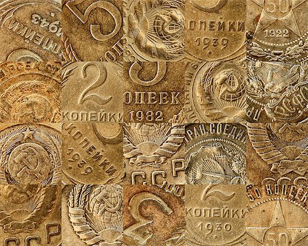 Old copper coins of the Soviet - a collage Stock Photo - Budget Royalty-Free & Subscription, Code: 400-06759711