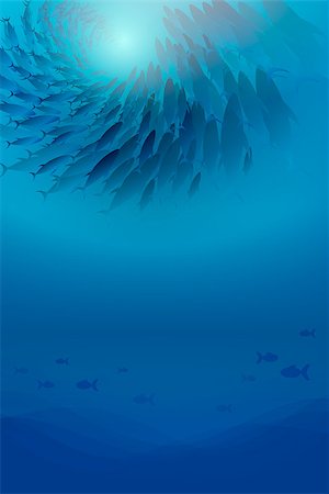 ekaterina88 (artist) - vector illustration in blue depicting school of fish on the seabed Fotografie stock - Microstock e Abbonamento, Codice: 400-06750008