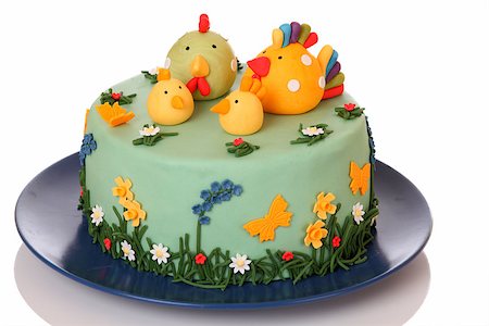 decorated dishes chicken - Sugar birthday cake with chicken, biddy and poult Stock Photo - Budget Royalty-Free & Subscription, Code: 400-06750000