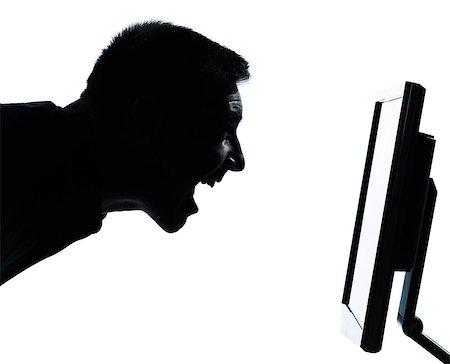 simsearch:400-04485729,k - one caucasian business man face happy screaming silhouette with computer screen display portrait in studio isolated on white background Stock Photo - Budget Royalty-Free & Subscription, Code: 400-06750015