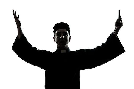 simsearch:614-02764159,k - one caucasian man priest silhouette blessing in studio isolated on white background Stockbilder - Microstock & Abonnement, Bildnummer: 400-06750129