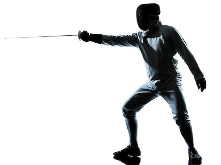 simsearch:642-01736438,k - one man fencing silhouette in studio isolated on white background Photographie de stock - Aubaine LD & Abonnement, Code: 400-06750120