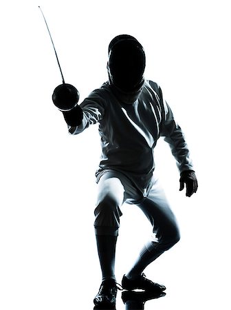 simsearch:642-01736438,k - one man fencing silhouette in studio isolated on white background Photographie de stock - Aubaine LD & Abonnement, Code: 400-06750123