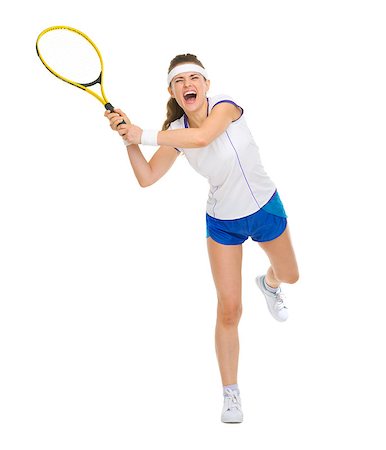 Full length portrait of female tennis player hitting ball Stock Photo - Budget Royalty-Free & Subscription, Code: 400-06750332