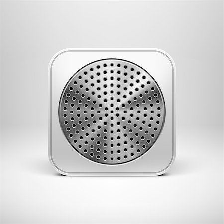 simsearch:400-06751679,k - Technology app icon (button) blank template with circle perforated speaker grill metal texture (pattern), realistic shadow and light background for internet sites, web user interfaces (ui) and applications (app). Vector design illustration. Stockbilder - Microstock & Abonnement, Bildnummer: 400-06750377