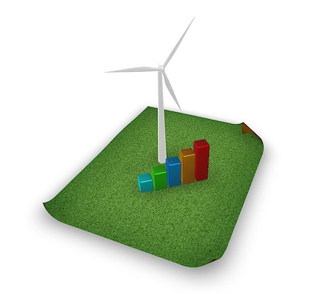 wind turbine and business graph on grass isle - 3d illustration Stock Photo - Budget Royalty-Free & Subscription, Code: 400-06750539