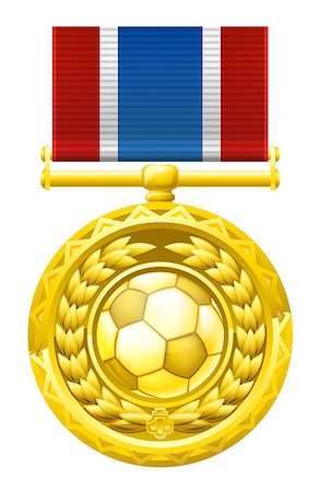 A gold winners medal with a laurel wreath and soccer football ball illustration. Stock Photo - Budget Royalty-Free & Subscription, Code: 400-06750653