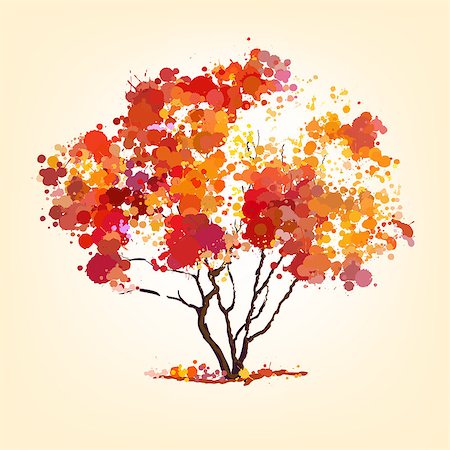 drawing in modern art - autumn vector tree of blots background Foto de stock - Super Valor sin royalties y Suscripción, Código: 400-06750766