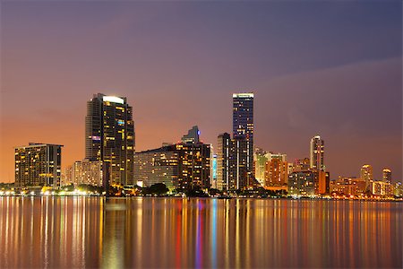 Miami Skyline at dusk showing apartment highrises in Brickell Stock Photo - Budget Royalty-Free & Subscription, Code: 400-06751092