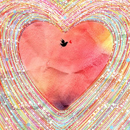 simsearch:400-07176260,k - Bright watercolor background decorative heart and bird Foto de stock - Super Valor sin royalties y Suscripción, Código: 400-06751233