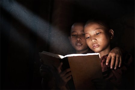 Little monks reading book inside monastery Stock Photo - Budget Royalty-Free & Subscription, Code: 400-06751668