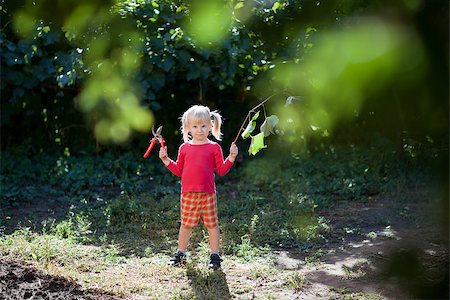 farmer help - small girl helps to cut leaves with secateurs Stock Photo - Budget Royalty-Free & Subscription, Code: 400-06751691