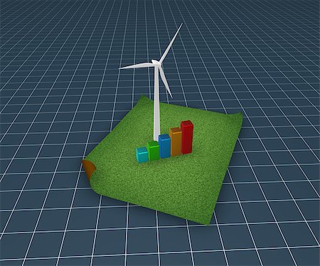 wind turbine and business graph on grass isle - 3d illustration Stock Photo - Budget Royalty-Free & Subscription, Code: 400-06751743