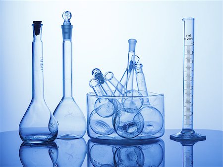 Research Lab assorted Glassware Equipment on blue background Stock Photo - Budget Royalty-Free & Subscription, Code: 400-06751765