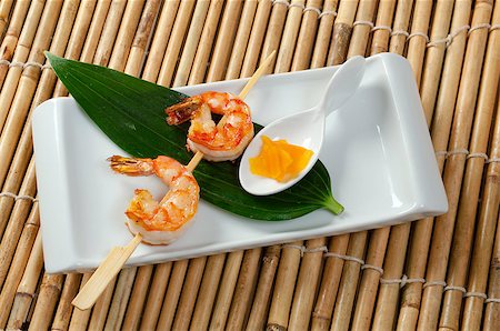 plate presentation prawns - Japanese skewered  Jumbo Shrimp  .closeup Stock Photo - Budget Royalty-Free & Subscription, Code: 400-06751921