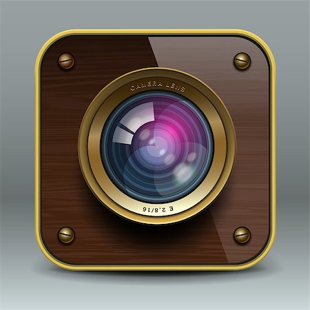 simsearch:400-06630396,k - Wooden luxury photo camera icon, vector Eps10 illustration. Foto de stock - Super Valor sin royalties y Suscripción, Código: 400-06764221