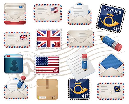 england post box - Envelopes and stamps, postage set Stock Photo - Budget Royalty-Free & Subscription, Code: 400-06764274