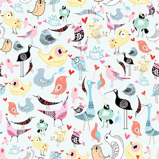 bright cheerful seamless pattern of funny birds on a blue background Stock Photo - Royalty-Free, Artist: tanor, Image code: 400-06764390