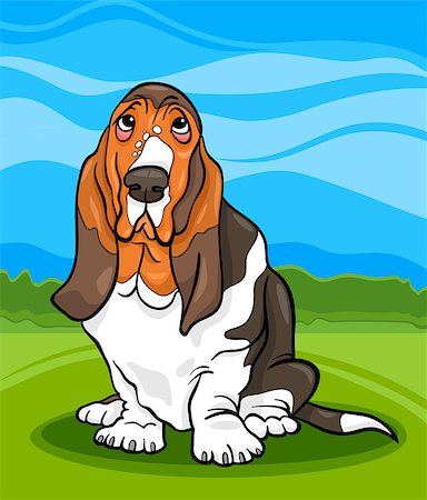 simsearch:400-07658326,k - Cartoon Illustration of Cute Basset Hound Purebred Dog and Country Landscape Stock Photo - Budget Royalty-Free & Subscription, Code: 400-06764419