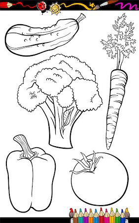 simsearch:400-06764427,k - Coloring Book or Page Cartoon Illustration of Black and White Vegetables Food Objects Set Fotografie stock - Microstock e Abbonamento, Codice: 400-06764424