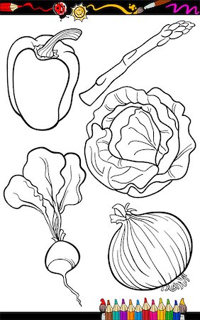 Coloring Book or Page Cartoon Illustration of Black and White Vegetables Food Objects Set Photographie de stock - Aubaine LD & Abonnement, Code: 400-06764426