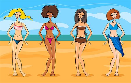 simsearch:400-07619565,k - Cartoon Illustration of Cute Beautiful Women in Different Types of Bikini or Swimsuit or Bathing Suit Foto de stock - Royalty-Free Super Valor e Assinatura, Número: 400-06764420