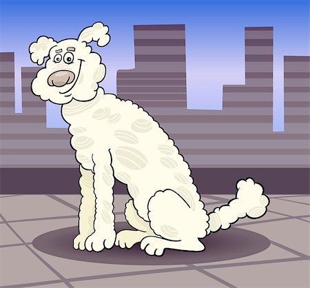 simsearch:400-06429559,k - Cartoon Illustration of Cute White or Beige Poodle Dog against Urban Landscape Photographie de stock - Aubaine LD & Abonnement, Code: 400-06764455