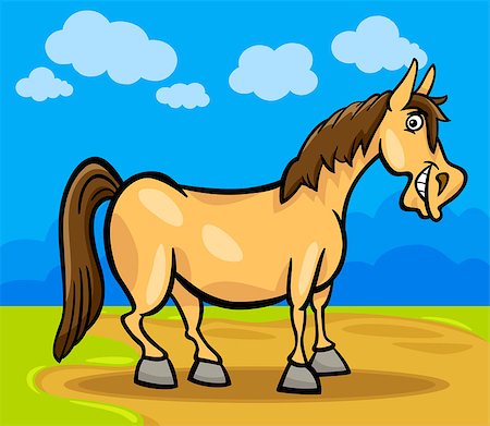 simsearch:400-09050259,k - Cartoon Illustration of Funny Comic Horse Animal on the Farm Foto de stock - Royalty-Free Super Valor e Assinatura, Número: 400-06764453