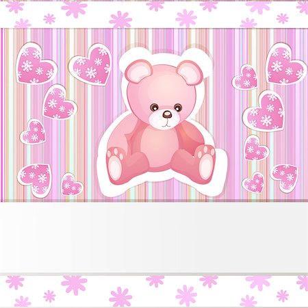 Pink baby shower card with teddy bear Stock Photo - Budget Royalty-Free & Subscription, Code: 400-06764586