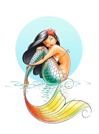 fish character illustrations - mermaid fairy-tale character illustration on white background Stock Photo - Budget Royalty-Free & Subscription, Code: 400-06764776