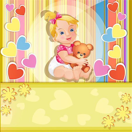 Baby shower card with cute baby girl Stock Photo - Budget Royalty-Free & Subscription, Code: 400-06764976