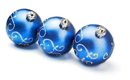 single christmas ball ornament - three blue decoration balls isolated on white Stock Photo - Budget Royalty-Free & Subscription, Code: 400-06765087