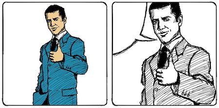 Vector Sketch, comics style business man shows well done against different backgrounds Stock Photo - Budget Royalty-Free & Subscription, Code: 400-06765154