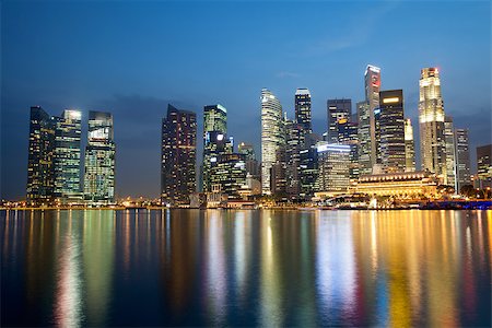 singapore building in the evening - Skyscrapers in Singapore at night Stock Photo - Budget Royalty-Free & Subscription, Code: 400-06765391