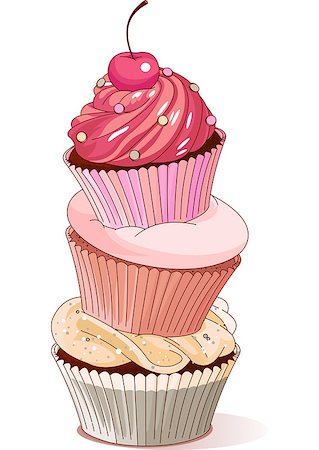 retro baking - Pyramid of cupcakes elegance design Stock Photo - Budget Royalty-Free & Subscription, Code: 400-06765961