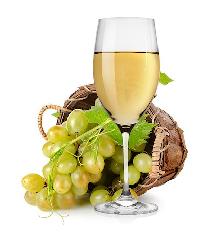 Wineglass and  grapes in a wooden basket isolated Stock Photo - Budget Royalty-Free & Subscription, Code: 400-06766118