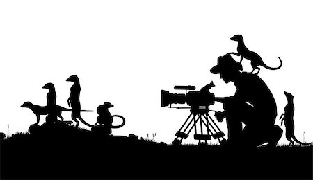 simsearch:400-07104159,k - Editable vector silhouettes of a cameraman filming meercats with all elements as separate objects Foto de stock - Super Valor sin royalties y Suscripción, Código: 400-06766503