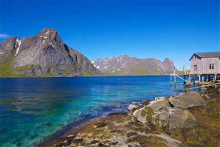 simsearch:400-06946273,k - Old fishing port by the fjord on Lofoten islands in Norway Photographie de stock - Aubaine LD & Abonnement, Code: 400-06766669