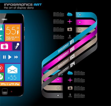 simsearch:400-06766752,k - Modern Infographic with a touch screen smartphone in the middle. Design elements and space for text are available in single color squares over the screen. Cloud computng concept. Stock Photo - Budget Royalty-Free & Subscription, Code: 400-06766710