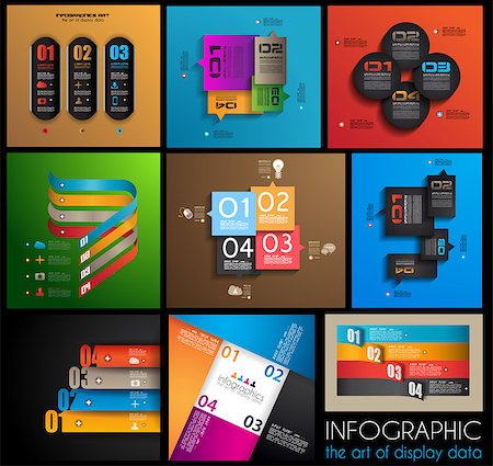simsearch:400-06766752,k - Infographic design templates collection with paper tags. Idea to display information, ranking and statistics with orginal and modern style. 9 pieces. Stock Photo - Budget Royalty-Free & Subscription, Code: 400-06766711