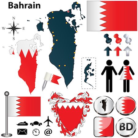 Vector of Bahrain set with detailed country shape with region borders, flags and icons Photographie de stock - Aubaine LD & Abonnement, Code: 400-06766969