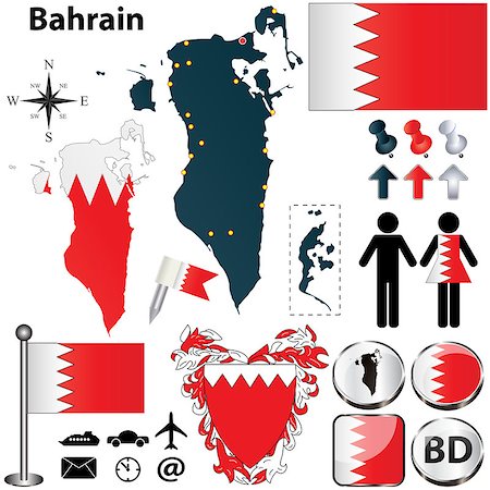 simsearch:400-06886993,k - Vector of Bahrain set with detailed country shape with region borders, flags and icons Stock Photo - Budget Royalty-Free & Subscription, Code: 400-06766969