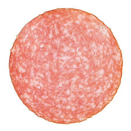 salami slice - thin salami slice directly above, isolated on white background Stock Photo - Budget Royalty-Free & Subscription, Code: 400-06767289