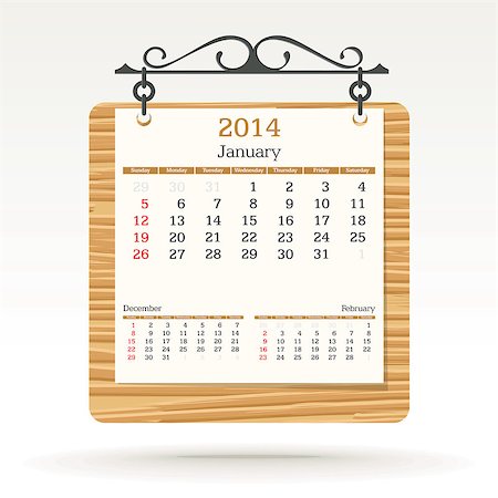 simsearch:400-06767656,k - january 2014 - calendar - vector illustration Stock Photo - Budget Royalty-Free & Subscription, Code: 400-06767655